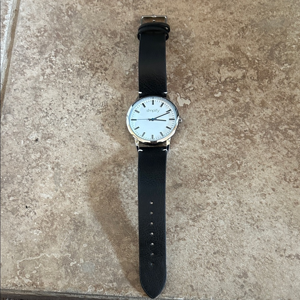 Simplify Black Strap Silver Watch